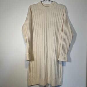 H&M Cream Ribbed Turtleneck Sweater Dress Wool Blend